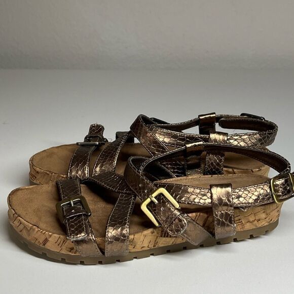 AEROSOLES Brown Metallic Cherie Leather Walking Sandal - Women size 6 - Picture 2 of 8